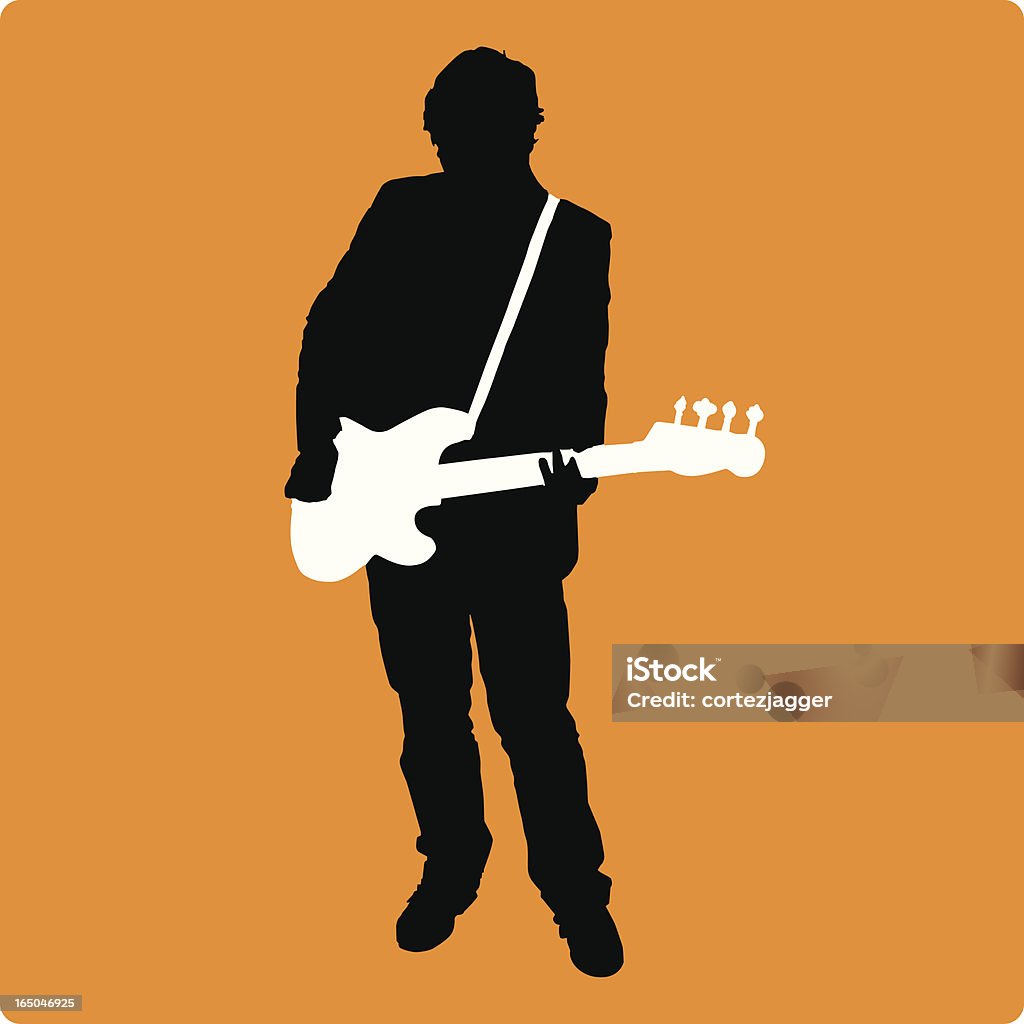 New Bassist Silhouette (vector illustration) Rockin' Bass Player Silhouette. Zipped folder contains .ai, .eps, jpg, AI8.eps and Source.jpg files. Change size/colors and seperate elements as needed. Bass Guitar stock vector