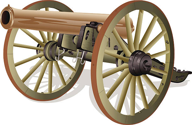 Old Brass Cannon vector art illustration