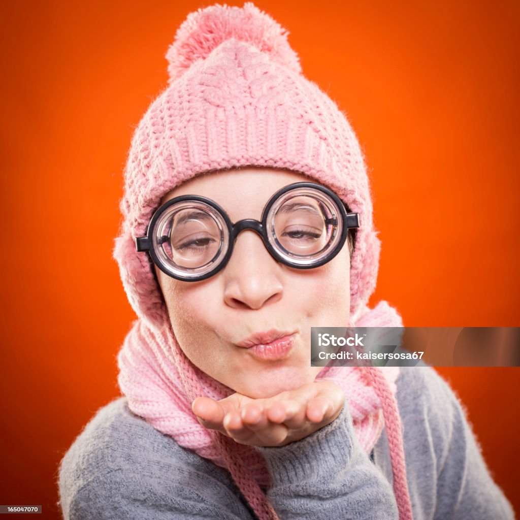 Nerd girl in love Nerd girl making a face Nerd Stock Photo