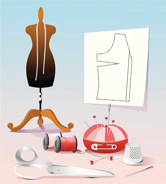 Vector illustration of At the tailor
