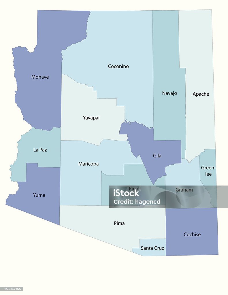 Arizona state-Contea di mappa - arte vettoriale royalty-free di Arizona