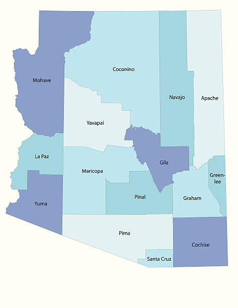 Arizona state - county map Detailed state-county map of Arizona. This file is part of a series of state/county maps.  Each file is constructed using multiple layers including county borders, county names, and a highly detailed state silhouette. Each file is fully customizable with the ability to change the color of individual counties to suit your needs.  Zip contains both .AI_CS2 and .ESP_8.0 as well as a large JPEG file.  Map generated using data from the public domain.  (http://www.census.gov/geo/www/tiger/) Traced using Adobe Illustrator CS2 on 7/28/2006. 3 data layers. Arizona stock illustrations