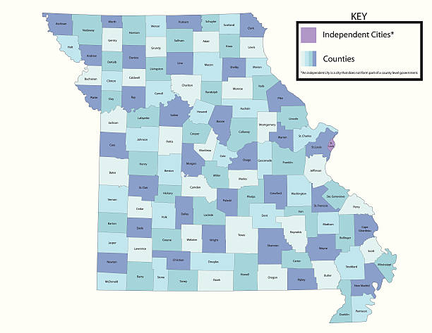 stockillustraties, clipart, cartoons en iconen met missouri state - county map - stadsdeel