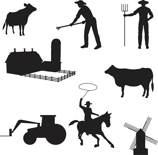 파밍 실루엣 컬레션 (벡터 jpg - farmer isolated men pitchfork stock illustrations