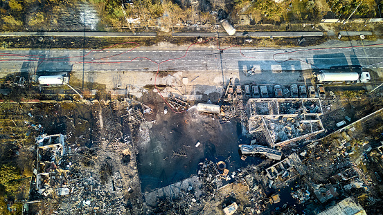 The ruins left from the Crevedia explosion (Romania)