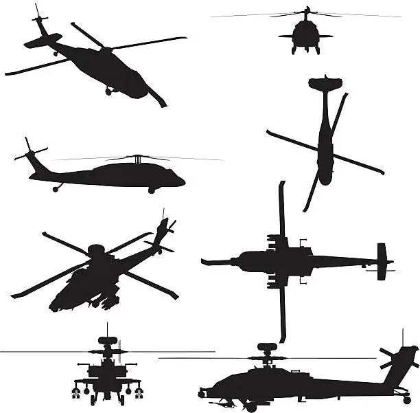 Vector illustration of Military Helicopter Silhouette Collection (vector+jpg)