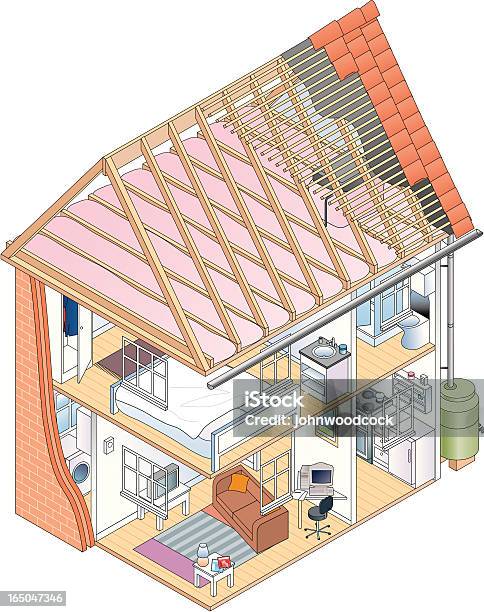 ハウスのカットアウェイ - 断熱材のベクターアート素材や画像を多数ご用意 - 断熱材, 家, 家の中
