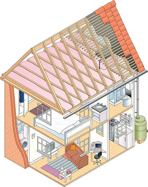Vector illustration of House cutaway