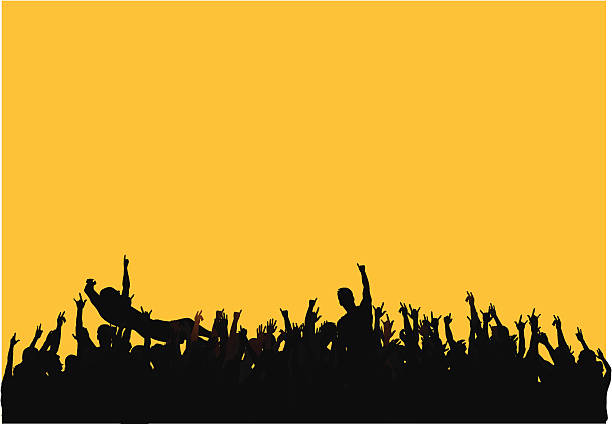 ilustrações de stock, clip art, desenhos animados e ícones de multidão de concerto - cheering men shouting silhouette