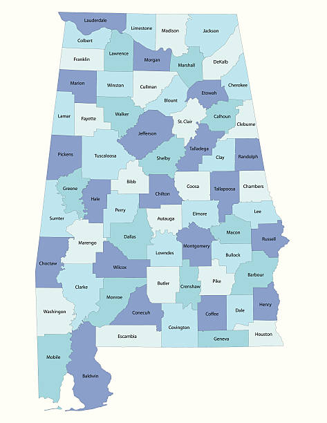alabama state - county map - alabama stock illustrations