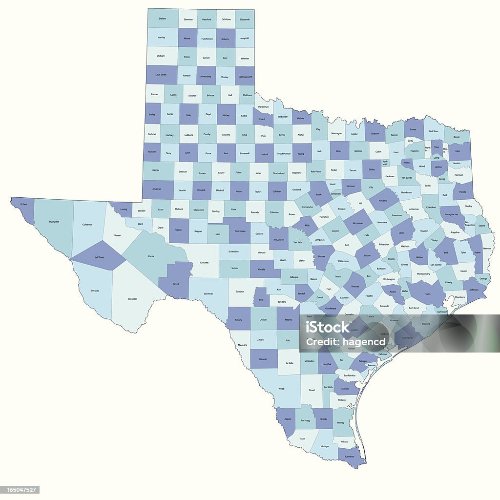Mapa stanu Teksas-Hrabstwo - Grafika wektorowa royalty-free (Stan Teksas)