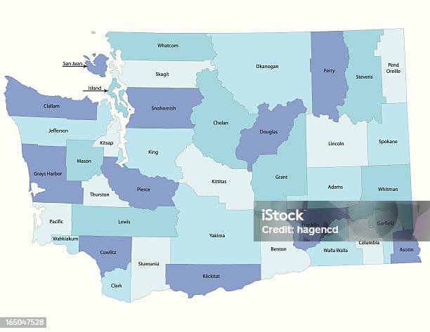 Stato Di Washingtoncontea Di Mappa - Immagini vettoriali stock e altre immagini di Stato di Washington - Stato di Washington, Carta geografica, Distretto