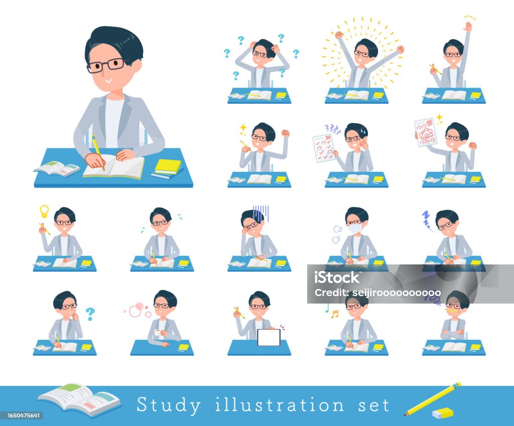 A Set Of Programmer Engineer Man On Study Stock Illustration - Download ...