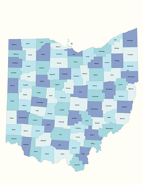 ohio state – county karte - ohio map county cartography stock-grafiken, -clipart, -cartoons und -symbole
