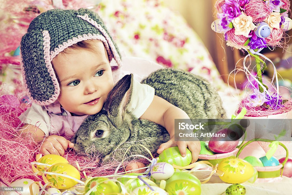 귀여운 아기, 부활제 토끼 - 로열티 프리 12-17 개월 스톡 사진