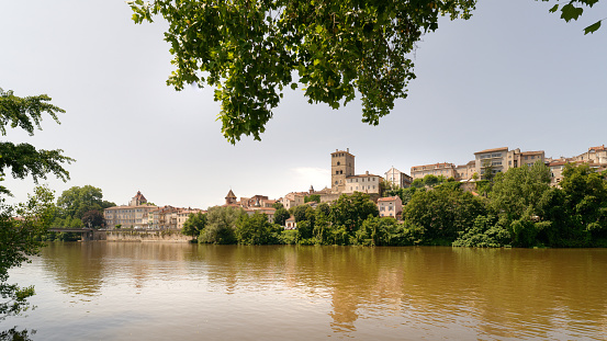 CAHORS, FRANCE - June 16, 2023: Cahors is the place where the Malbec grape has its origins and has been cultivated since the 16th century. Today, Cahors, with its medieval town centre, is a popular destination for good food and drink.