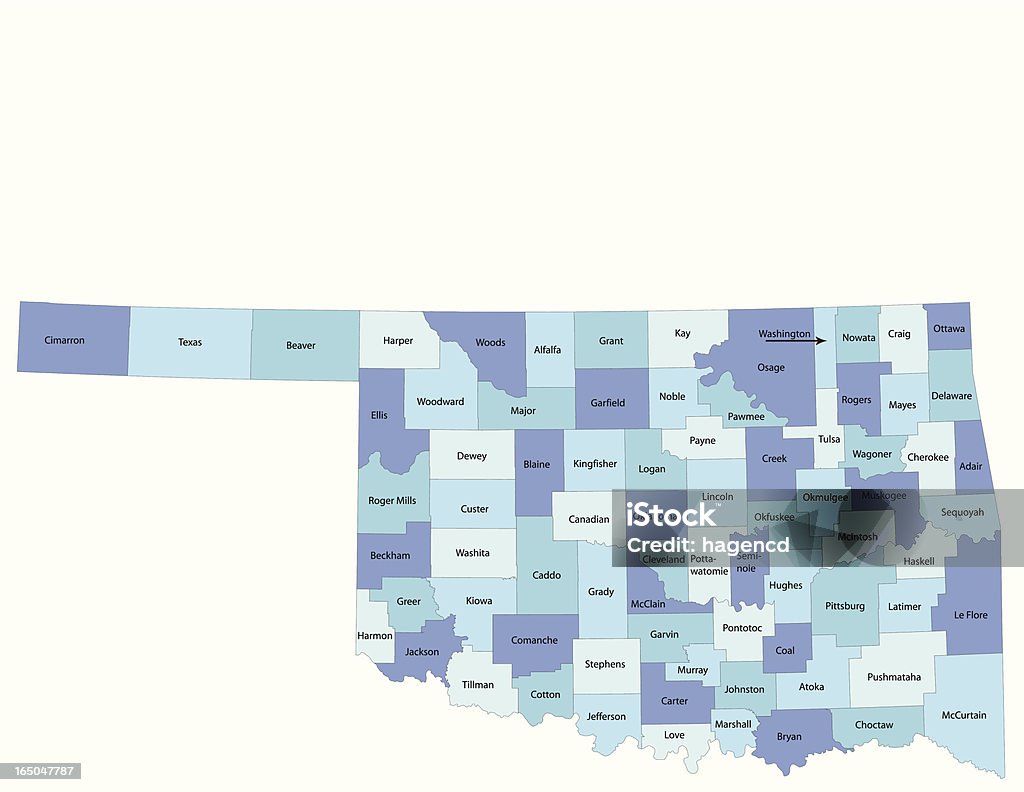 Mapa de estado de Oklahoma-Condado - arte vectorial de Oklahoma libre de derechos