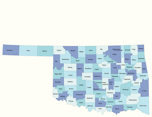 illustrations, cliparts, dessins animés et icônes de oklahoma state-comté de carte - oklahoma map state vector