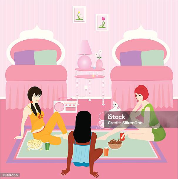 Piżama Party - Stockowe grafiki wektorowe i więcej obrazów Pomieszczenie w domu - Pomieszczenie w domu, Łóżko bliźniacze, Piżama party