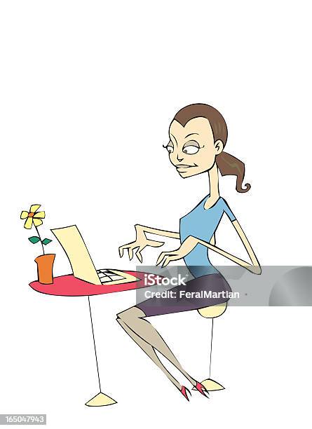 Mulher Com Computador Portátil - Arte vetorial de stock e mais imagens de Adulto - Adulto, Banco de Sentar, Banda desenhada - Produto Artístico