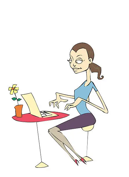 Vector illustration of Woman with laptop computer