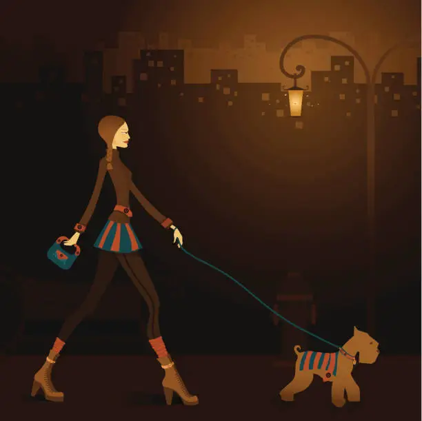 Vector illustration of Late night walk - Vector & Jpg