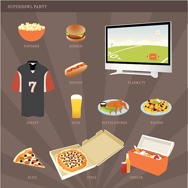 illustrazioni stock, clip art, cartoni animati e icone di tendenza di superbowl parti icone - chicken strip