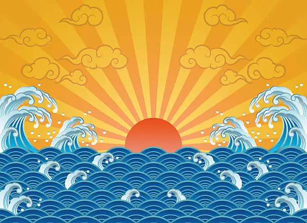 Vector illustration of wave and sun