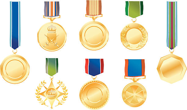 ilustrações de stock, clip art, desenhos animados e ícones de medalhas em branco - medal star shape war award