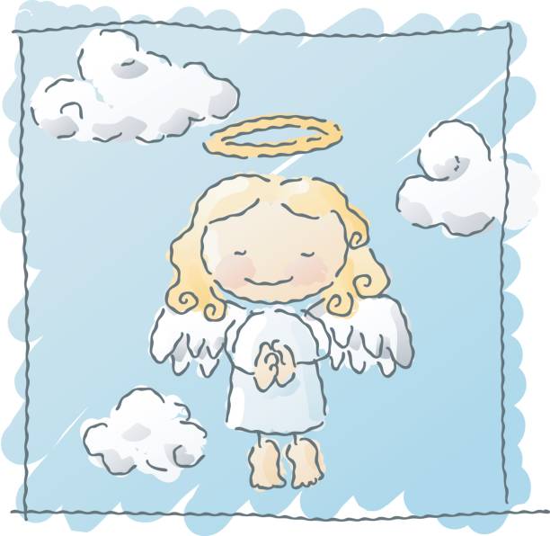 scribblies: angel angel praying, watercolor style girl levitating stock illustrations