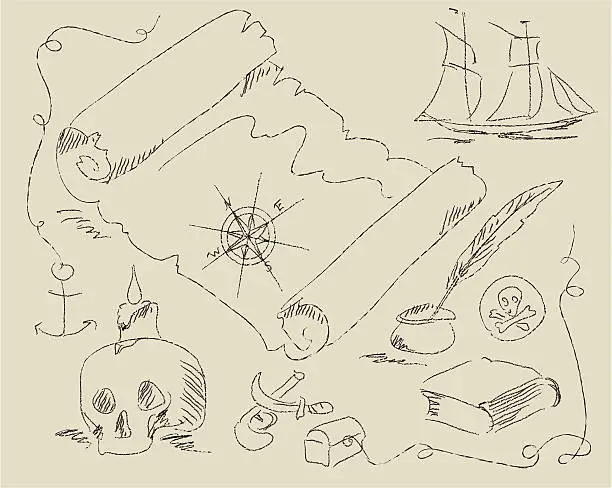 Vector illustration of Old pirate map cartoon