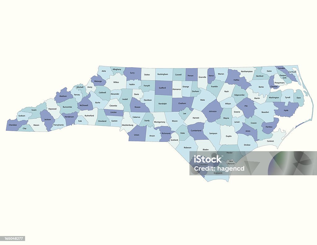 Северная Каролина-Графство карта - Векторная графика Северная Каролина - штат США роялти-фри