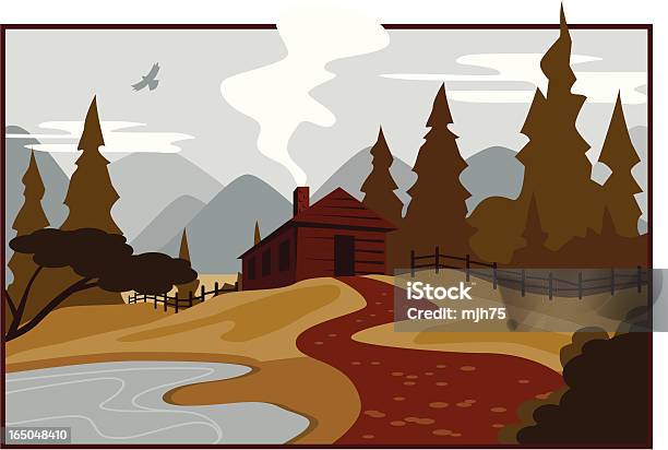 Illustration Of A Mountain Cabin Stockvectorkunst en meer beelden van Blokhut - Blokhut, Meer, Berg