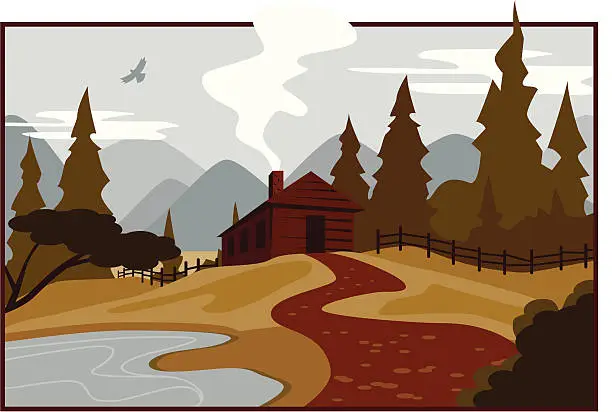 Vector illustration of Illustration of a mountain cabin