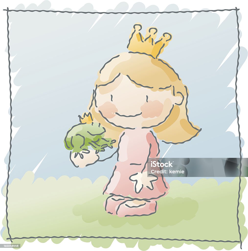 scribbles: fairy tale princess about to kiss her frog prince Child's Drawing stock vector