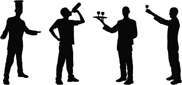 silhouetten der vier speisen und getränke - eating silhouette men people stock-grafiken, -clipart, -cartoons und -symbole