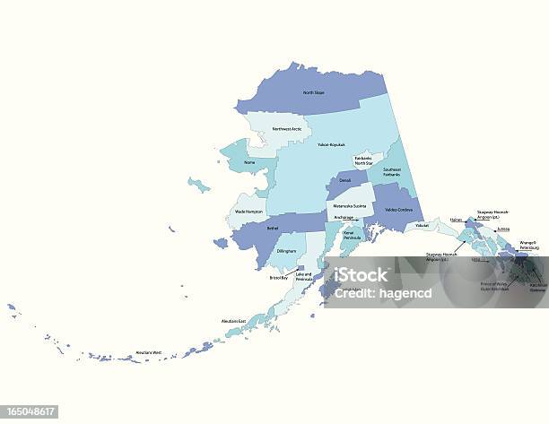 알래스카 주카운티 맵 알래스카에 대한 스톡 벡터 아트 및 기타 이미지 - 알래스카, 지도, 벡터