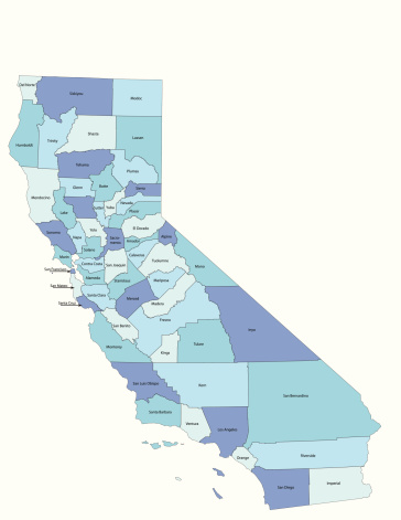 Detailed state-county map of California.