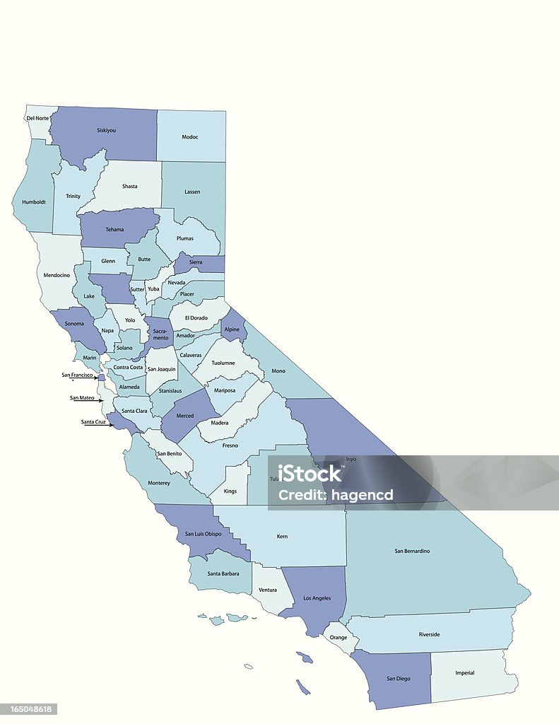 California state - county map Detailed state-county map of California. California stock vector