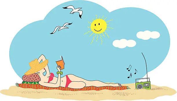 Vector illustration of Reading on the beach