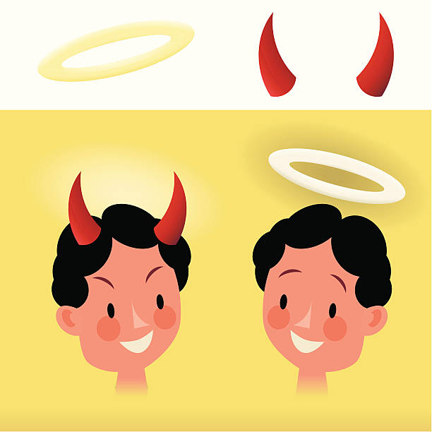 ilustrações de stock, clip art, desenhos animados e ícones de auréola devil sopro - chifre
