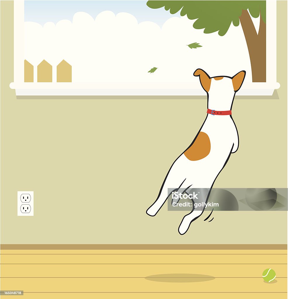 Chien sauter à regarde à l'extérieur de la fenêtre - clipart vectoriel de Terrier Jack Russell libre de droits