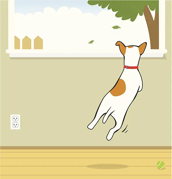 Vector illustration of Dog jumping to look outside the window