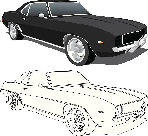 Vector illustration of Black Camaro - 1969