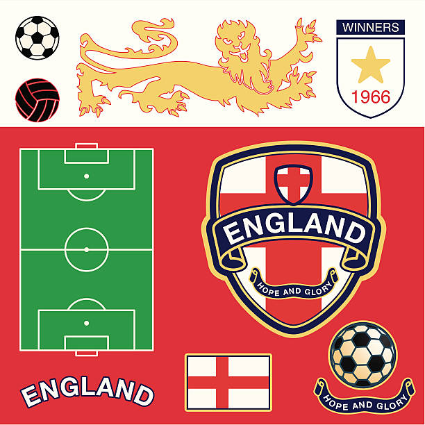 illustrations, cliparts, dessins animés et icônes de icônes de football angleterre - english flag st george flag flying