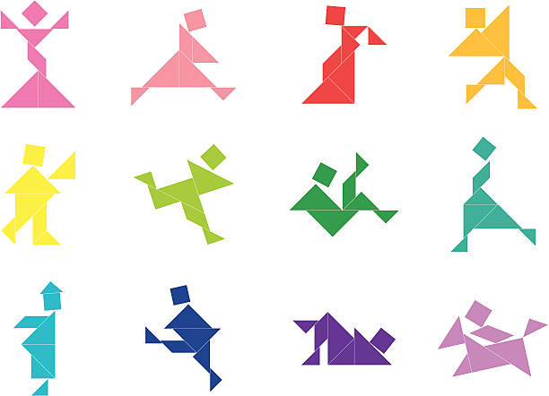 tangram menschen-icon/001 - child mathematics education mathematical symbol stock-grafiken, -clipart, -cartoons und -symbole