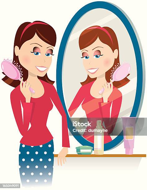 若い女性鏡で髪をブラシでとく - イラストレーションのベクターアート素材や画像を多数ご用意 - イラストレーション, ティーンエイジャー, ファッション