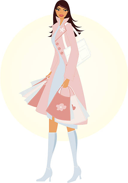 wiosna shopper - coat shopping women diva stock illustrations