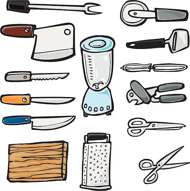 Vector illustration of Kitchen Knives, Appliances, & Blades