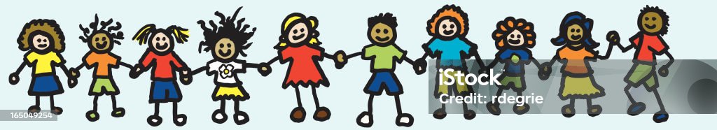 Children Holding Hands Vector illustration of children holding hands. Each child is created individually and can be easily edited, removed, or rearranged. This is an original vector illustration which includes a high-resolution JPEG and .AI file. Details of individual children below: Child stock vector